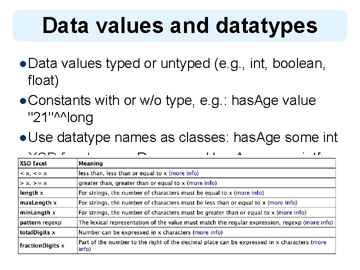 Data values and datatypes l Data values typed or untyped (e. g. , int,