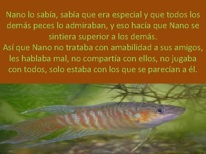 Nano lo sabía, sabía que era especial y que todos los demás peces lo