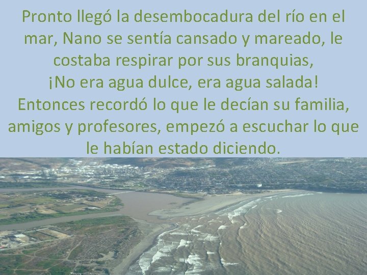 Pronto llegó la desembocadura del río en el mar, Nano se sentía cansado y