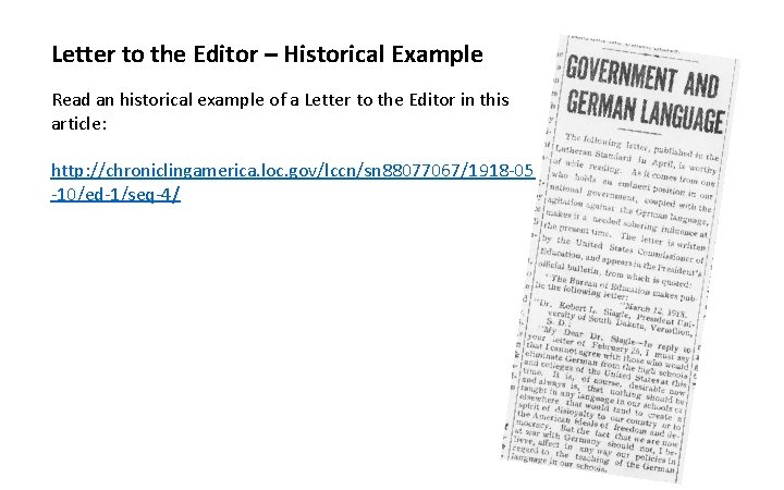 Letter to the Editor – Historical Example Read an historical example of a Letter