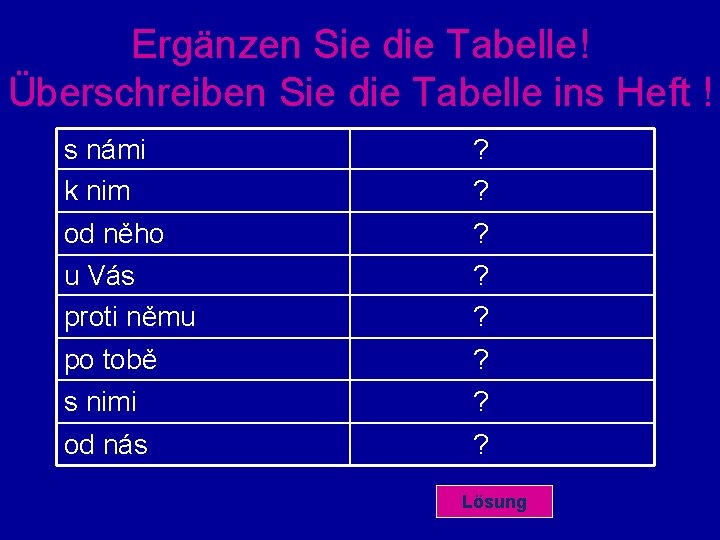 Ergänzen Sie die Tabelle! Überschreiben Sie die Tabelle ins Heft ! s námi k