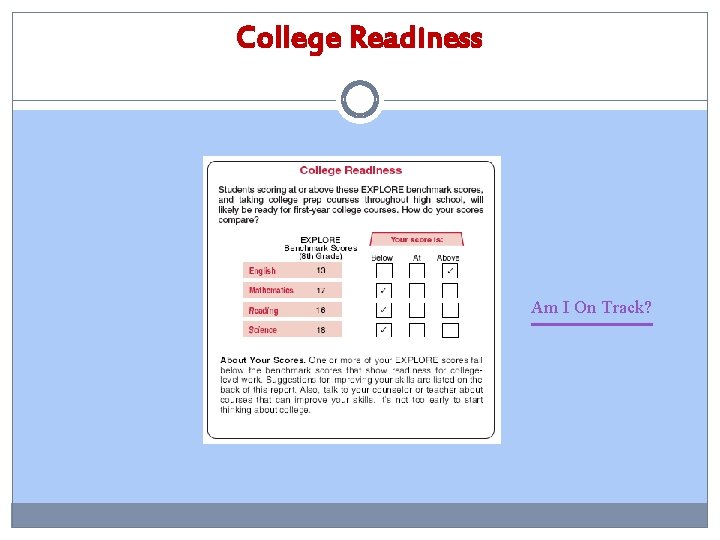 College Readiness Am I On Track? 