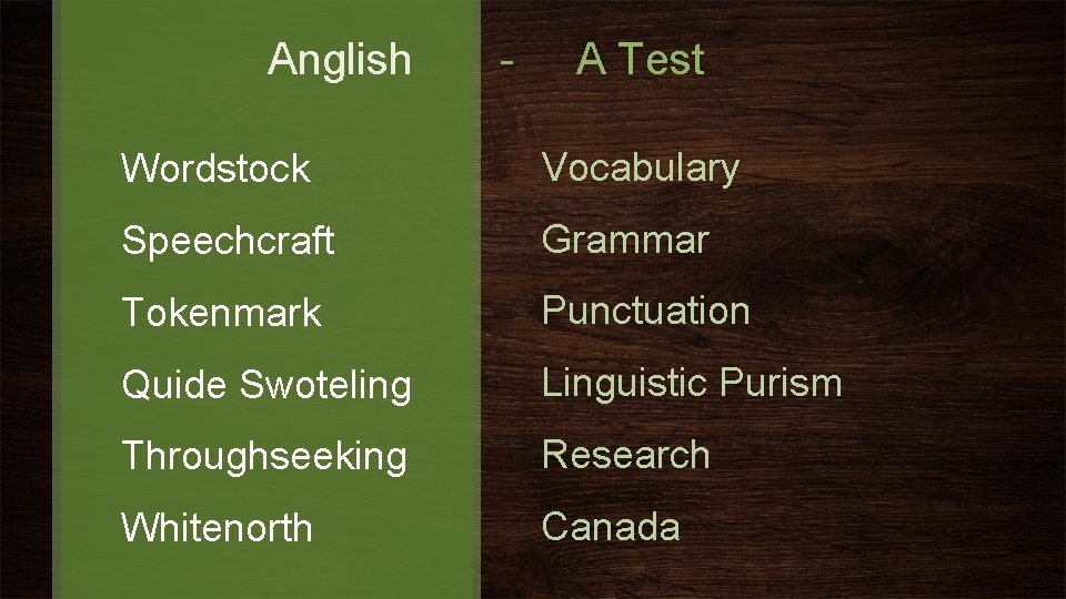 Anglish - A Test Wordstock Vocabulary Speechcraft Grammar Tokenmark Punctuation Quide Swoteling Linguistic Purism