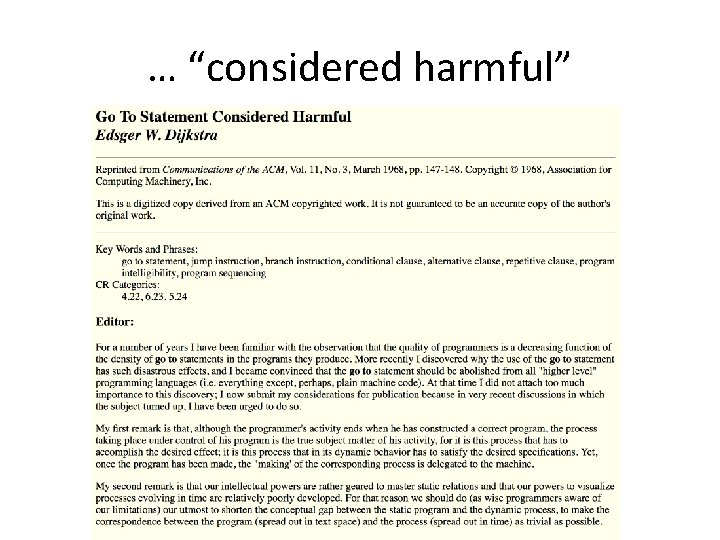 … “considered harmful” 