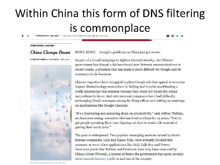 Within China this form of DNS filtering is commonplace 