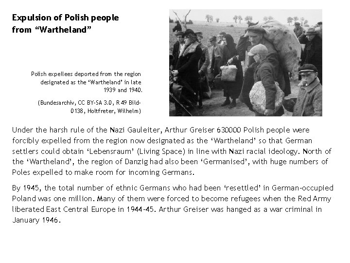 Expulsion of Polish people from “Wartheland” Polish expellees deported from the region designated as