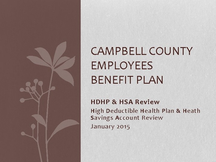 CAMPBELL COUNTY EMPLOYEES BENEFIT PLAN HDHP & HSA Review High Deductible Health Plan &