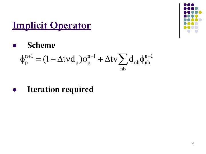 Implicit Operator l Scheme l Iteration required 9 