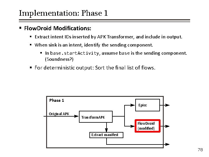 Implementation: Phase 1 § Flow. Droid Modifications: § Extract intent IDs inserted by APK