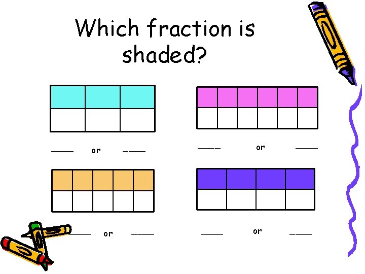 Which fraction is shaded? ____ ____ or or ____ 