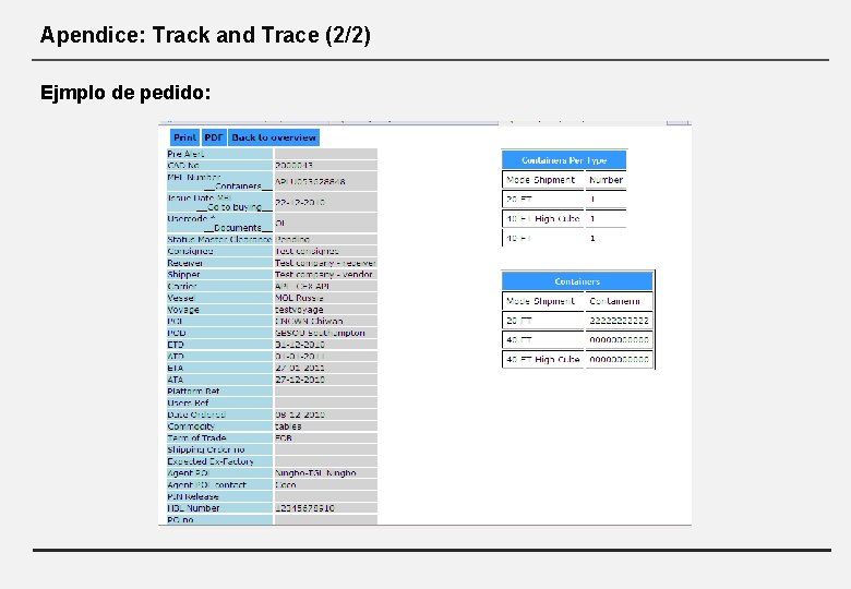 Apendice: Track and Trace (2/2) Ejmplo de pedido: 