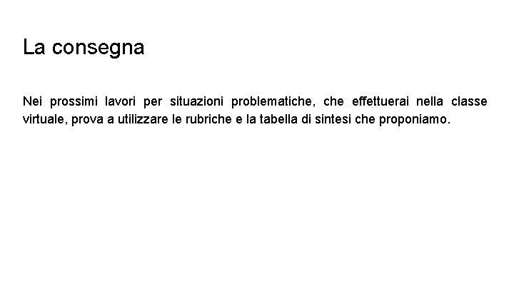 La consegna Nei prossimi lavori per situazioni problematiche, che effettuerai nella classe virtuale, prova