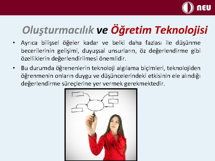 Oluşturmacılık ve Öğretim Teknolojisi • Ayrıca bilişsel öğeler kadar ve belki daha fazlası ile