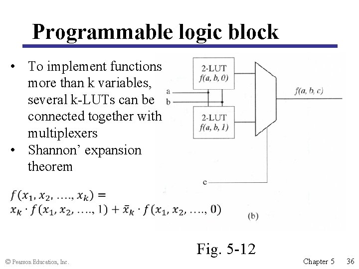 Programmable logic block • To implement functions more than k variables, several k-LUTs can