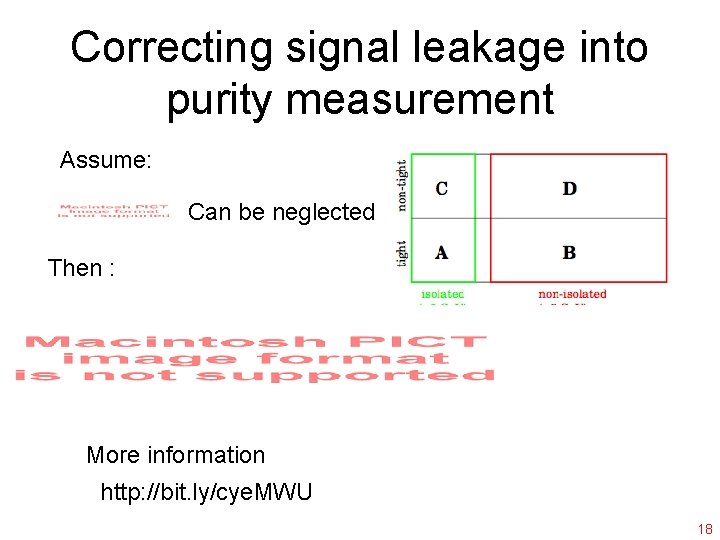 Correcting signal leakage into purity measurement Assume: Can be neglected Then : More information