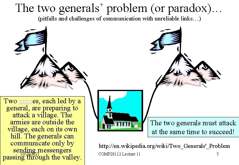 The two generals’ problem (or paradox)… (pitfalls and challenges of communication with unreliable links…)