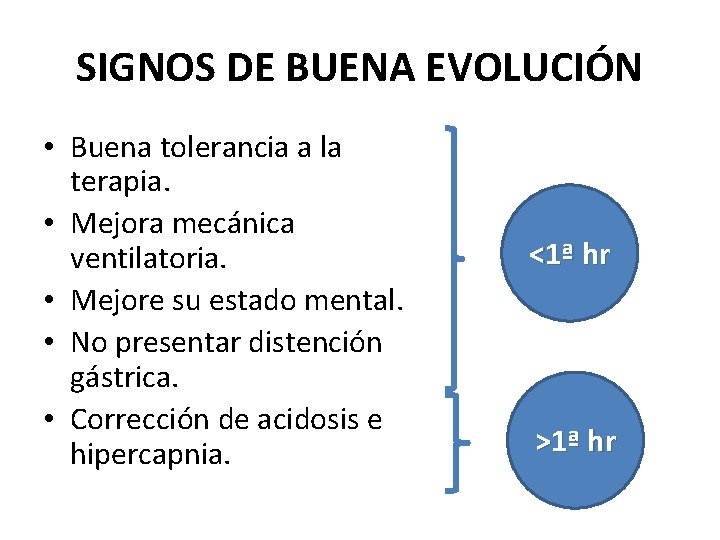 SIGNOS DE BUENA EVOLUCIÓN • Buena tolerancia a la terapia. • Mejora mecánica ventilatoria. SIGNOS DE BUENA EVOLUCIÓN • Buena tolerancia a la terapia. • Mejora mecánica ventilatoria.