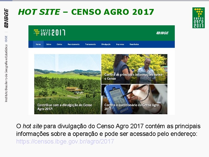 HOT SITE – CENSO AGRO 2017 O hot site para divulgação do Censo Agro