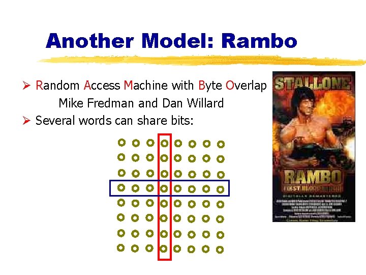 Another Model: Rambo Ø Random Access Machine with Byte Overlap Mike Fredman and Dan