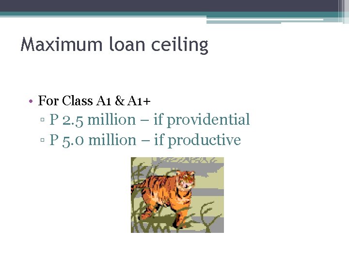 Maximum loan ceiling • For Class A 1 & A 1+ ▫ P 2.