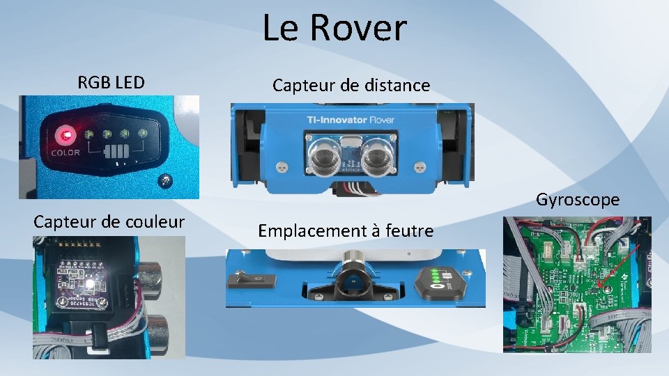 Le Rover RGB LED Capteur de couleur Capteur de distance Gyroscope Emplacement à feutre