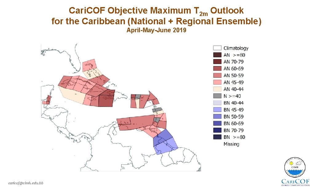 Cari. COF Objective Maximum T 2 m Outlook for the Caribbean (National + Regional