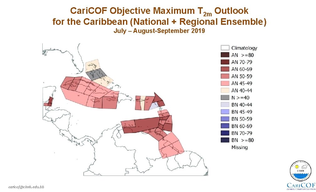 Cari. COF Objective Maximum T 2 m Outlook for the Caribbean (National + Regional