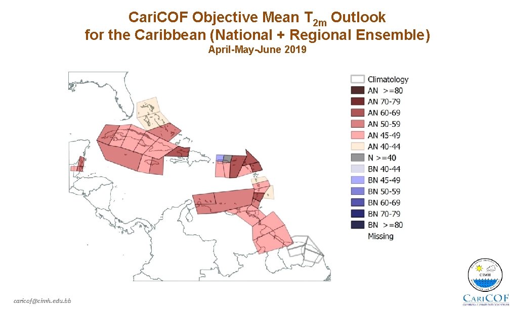 Cari. COF Objective Mean T 2 m Outlook for the Caribbean (National + Regional