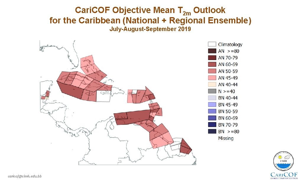 Cari. COF Objective Mean T 2 m Outlook for the Caribbean (National + Regional