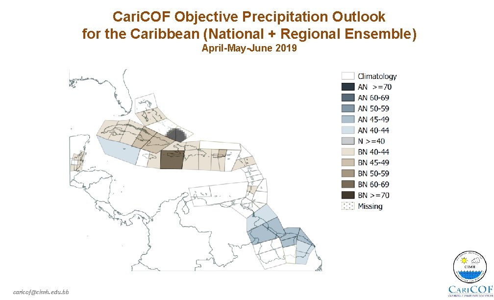 Cari. COF Objective Precipitation Outlook for the Caribbean (National + Regional Ensemble) April-May-June 2019