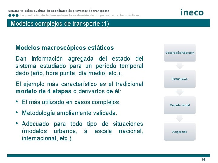 Seminario sobre evaluación económica de proyectos de transporte La predicción de la demanda en