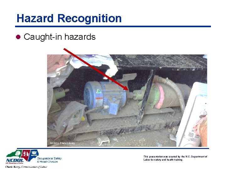 Hazard Recognition l Caught-in hazards NCDOL Photo Library This presentation was created by the