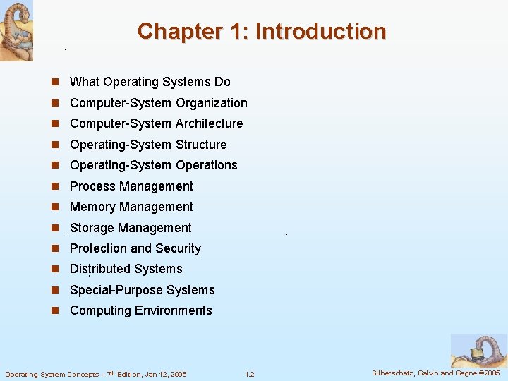 Chapter 1: Introduction What Operating Systems Do Computer-System Organization Computer-System Architecture Operating-System Structure Operating-System