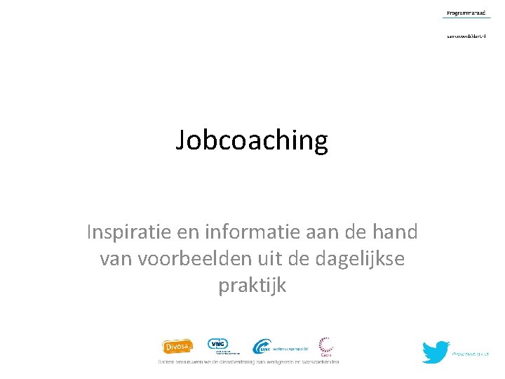 Jobcoaching Inspiratie en informatie aan de hand van voorbeelden uit de dagelijkse praktijk 