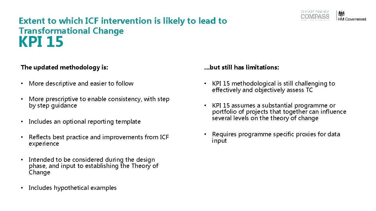 Extent to which ICF intervention is likely to lead to Transformational Change KPI 15 Extent to which ICF intervention is likely to lead to Transformational Change KPI 15