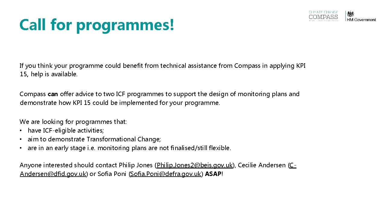 Call for programmes! If you think your programme could benefit from technical assistance from Call for programmes! If you think your programme could benefit from technical assistance from