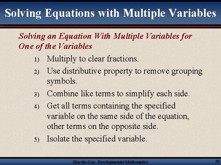 Solving Equations with Multiple Variables Solving an Equation With Multiple Variables for One of