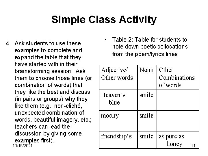 Simple Class Activity 4. Ask students to use these examples to complete and expand