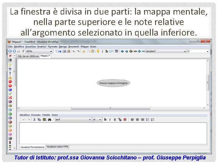 La finestra è divisa in due parti: la mappa mentale, nella parte superiore e