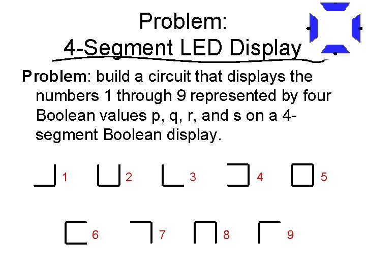 Problem: 4 -Segment LED Display Problem: build a circuit that displays the numbers 1