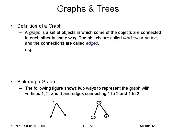 Graphs & Trees • Definition of a Graph – A graph is a set