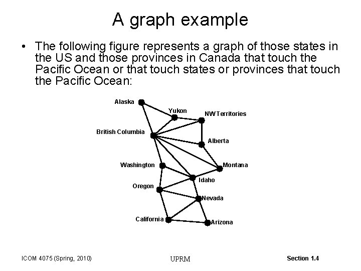A graph example • The following figure represents a graph of those states in