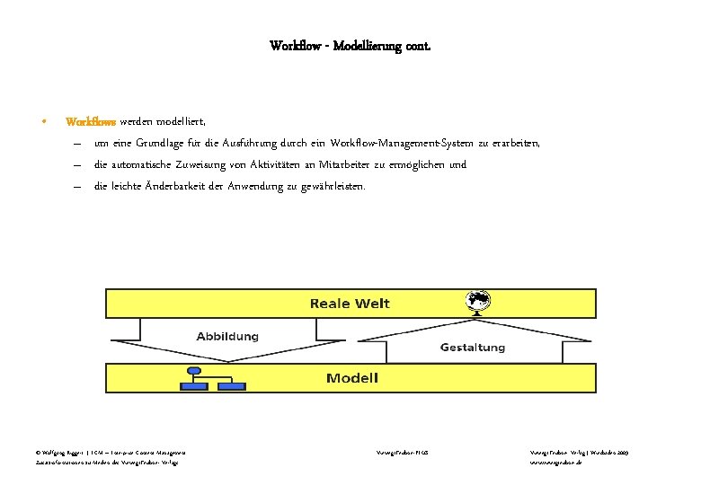 Workflow - Modellierung cont. • Workflows werden modelliert, – um eine Grundlage für die