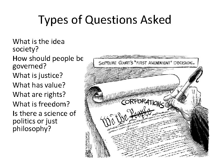 Types of Questions Asked What is the idea society? How should people be governed?