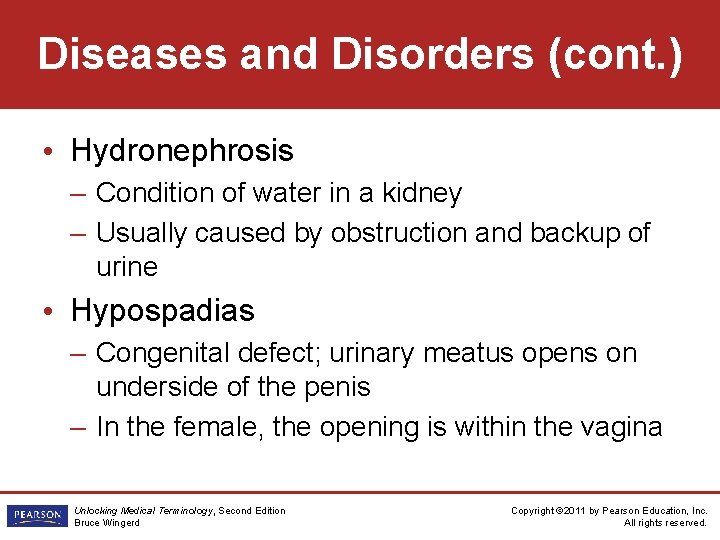 Diseases and Disorders (cont. ) • Hydronephrosis – Condition of water in a kidney