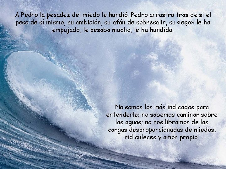 A Pedro la pesadez del miedo le hundió. Pedro arrastró tras de sí el