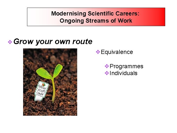 Modernising Scientific Careers: Ongoing Streams of Work v. Grow your own route v. Equivalence