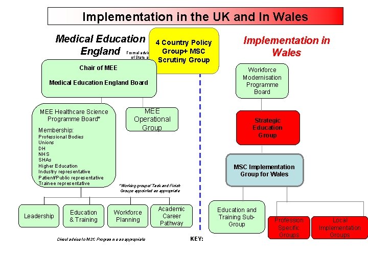 Implementation in the UK and In Wales Medical Education England 4 Country Policy Group+