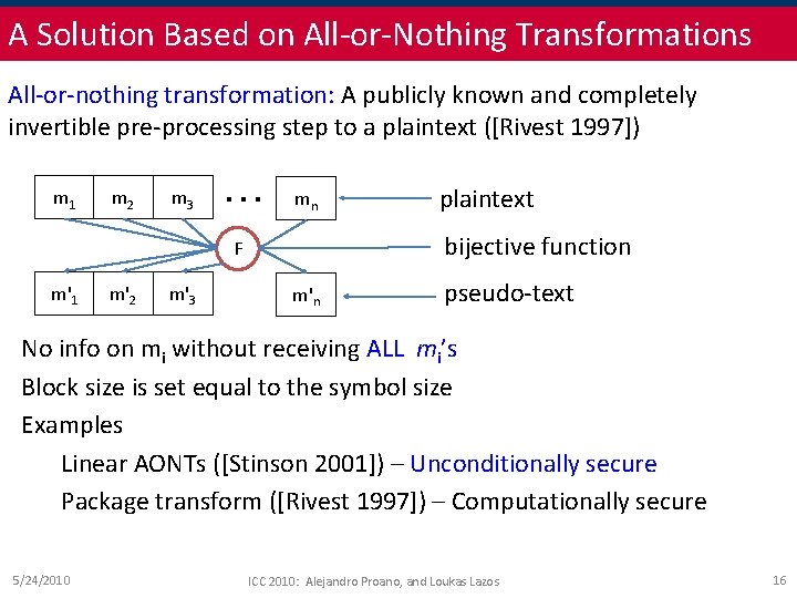 A Solution Based on All-or-Nothing Transformations All-or-nothing transformation: A publicly known and completely invertible