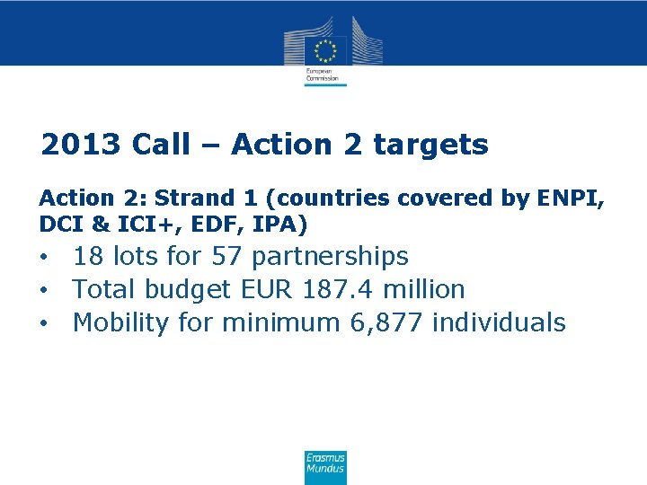 2013 Call – Action 2 targets Action 2: Strand 1 (countries covered by ENPI,